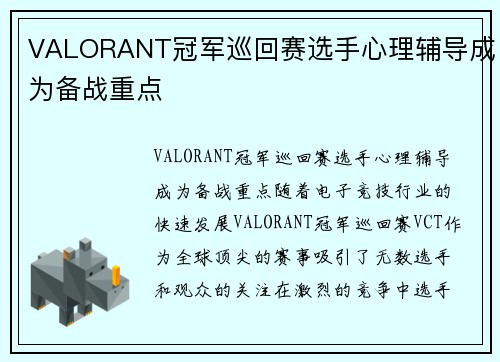 VALORANT冠军巡回赛选手心理辅导成为备战重点