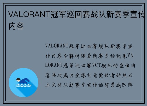 VALORANT冠军巡回赛战队新赛季宣传内容